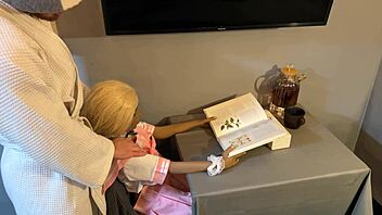 horny guy pulls silicone sex doll away from book for hot action.