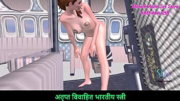 Cute Girl's Sexy Nude Poses In Airplane 3D Cartoon