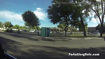 Porta gloryhole where redhead's mouth gets pumped full of cum! 😏