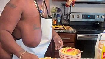 Making Banana Pudding with Ebony BBW and Natural Tits