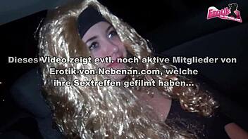 Young German hooker blows and pisses in public with couple