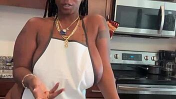 Making Banana Pudding with Ebony BBW and Natural Tits