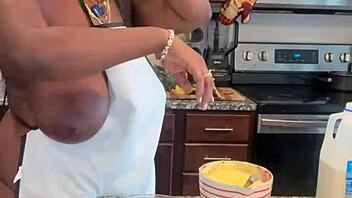 Making Banana Pudding with Ebony BBW and Natural Tits