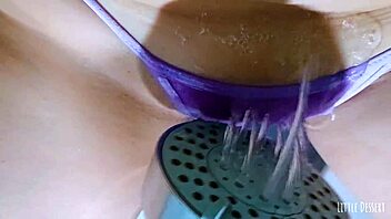 playing with shaved pussy in college bathroom