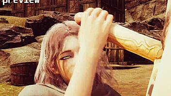 Elden Ring Melina deepthroats in 3D hentai.