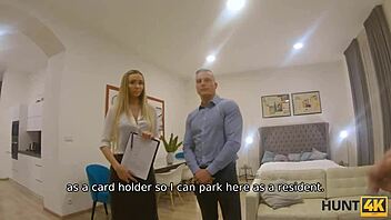 Nymph in Sexy Stockings Pleases Client While Boyfriend Watches