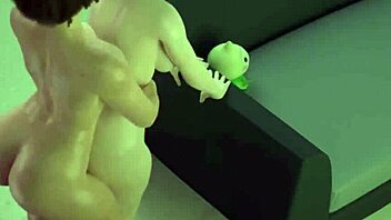 Sweet bitch enjoys cum inside from futanari double fuck.