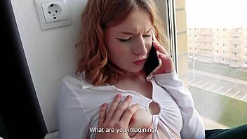 She's talking to husband while banging stepbrother!