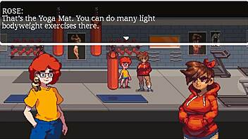 Gym buddies hentai game muscular girl trains and relaxes after.