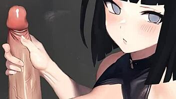 Hinata delivers hot handjob in pov anime scene