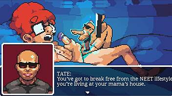 Gym buddies hentai game muscular girl trains and relaxes after.