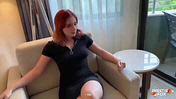 Redhead hard fucking and deep blowjob - cum in mouth