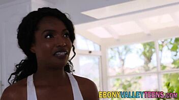 Ebony teen takes monster cock facial