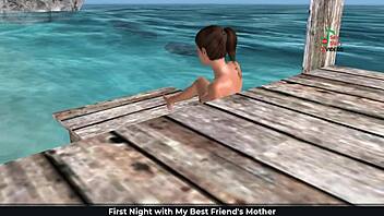 Cute Girl Masturbates on Beach with Fingers and Banana in 3D Cartoon