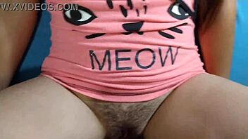 Cum dripping on hairy amateur pussy