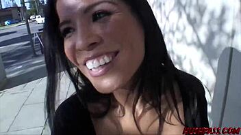 Horny Latina Alexis rides outdoors. She gets a facial after blowjob.