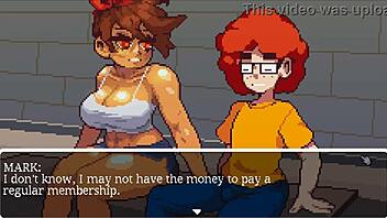 Gym buddies hentai game muscular girl trains and relaxes after.