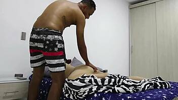 Enjoying big tits of my stepsister while pleasuring myself