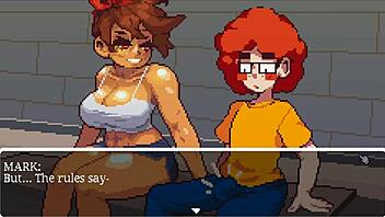 Gym buddies hentai game muscular girl trains and relaxes after.