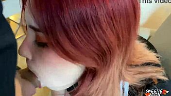 Redhead hard fucking and deep blowjob - cum in mouth