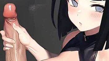 Hinata delivers hot handjob in pov anime scene