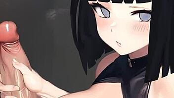 Hinata delivers hot handjob in pov anime scene