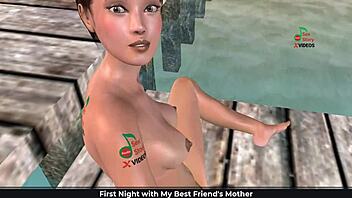 Cute Girl Masturbates on Beach with Fingers and Banana in 3D Cartoon