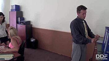 Gorgeous Office Sluts Caught Eating Pussy and Fucked Hard