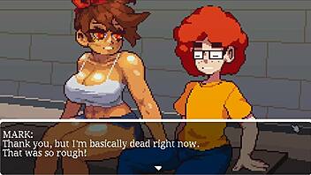 Gym buddies hentai game muscular girl trains and relaxes after.