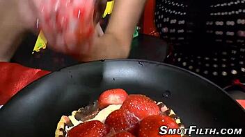 the skinny german gets spitroasted in fetish bukkake