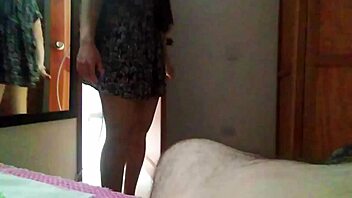 sexy girl in dress catches me masturbating and gets creampie in tight pussy