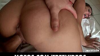 Close up and personal: shy brunette gets into some trouble with her man