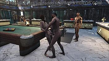 Fo4 pool table party turns wild with cartoon brunettes in a hentai group bash. Anime blowjobs heat up the desk area!