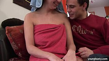 Want to see young Elle get her big tits cummed on?