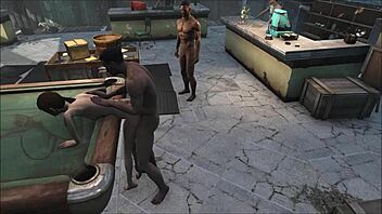 Fo4 pool table party turns wild with cartoon brunettes in a hentai group bash. Anime blowjobs heat up the desk area!