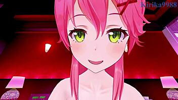 Sakura Miko and Akai Haato have intense sex in Hololive VTuber POV hentai with big tits and creampie 😍