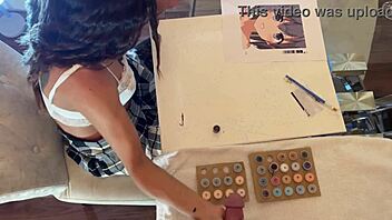 uhh, brunette milf gives messy handjob, cum everywhere, oops sorry!