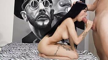 Petite latina teen sucks monster cock in pov blowjob, then gets fucked and creampied!