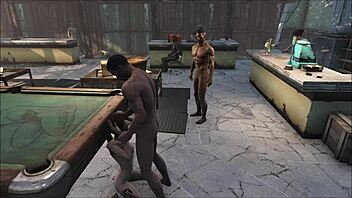 Fo4 pool table party turns wild with cartoon brunettes in a hentai group bash. Anime blowjobs heat up the desk area!