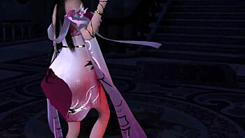 3D Asian cosplay model gets naughty with a big cock