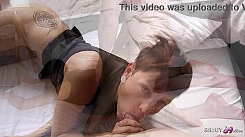 Real German Amateur Sex with Skinny Student Mia Sonne Swallowing Cum!