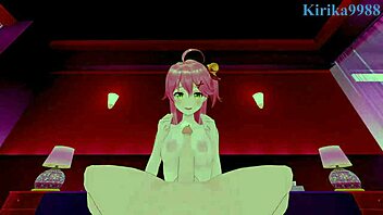 Sakura Miko and Akai Haato have intense sex in Hololive VTuber POV hentai with big tits and creampie 😍