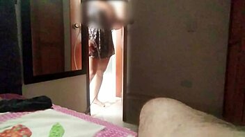 sexy girl in dress catches me masturbating and gets creampie in tight pussy