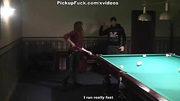 Public pool scene with small boobed babe