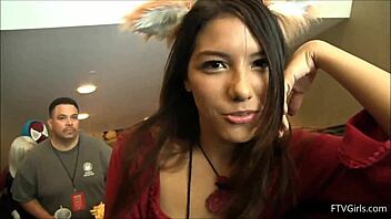 A fox girl in a costume has a squirting orgasm