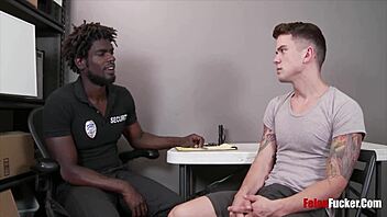 Workplace romance between an African American and a white twink becomes hot and heavy