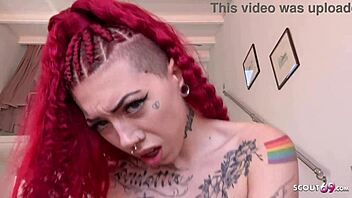 Inked Redhead Dreadlocks Teen 18+ Pantera Roja in Rough Holiday Sex with German