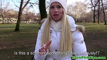Young European girl gets public sex and facial on the outdoors