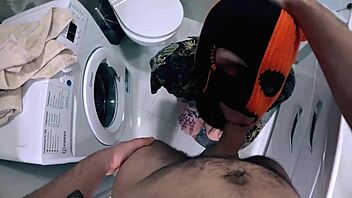 Horny stepsister stuck in bathroom gets fucked in tight pussy