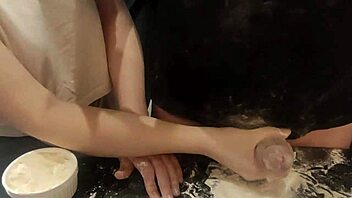 Handjob Compilation with Close-Up Creampie Shots in Homemade Kitchen Video